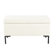 Benjara Ray Storage Bench Ottoman- Cream White Boucle- Metal Legs- 32 Inch