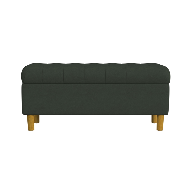 Benjara Sol Storage Bench Ottoman- Forest Green Soft Velvet- Brown- 40 Inch