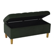 Benjara Sol Storage Bench Ottoman- Forest Green Soft Velvet- Brown- 40 Inch