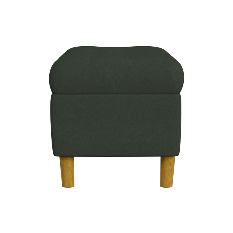 Benjara Sol Storage Bench Ottoman- Forest Green Soft Velvet- Brown- 40 Inch