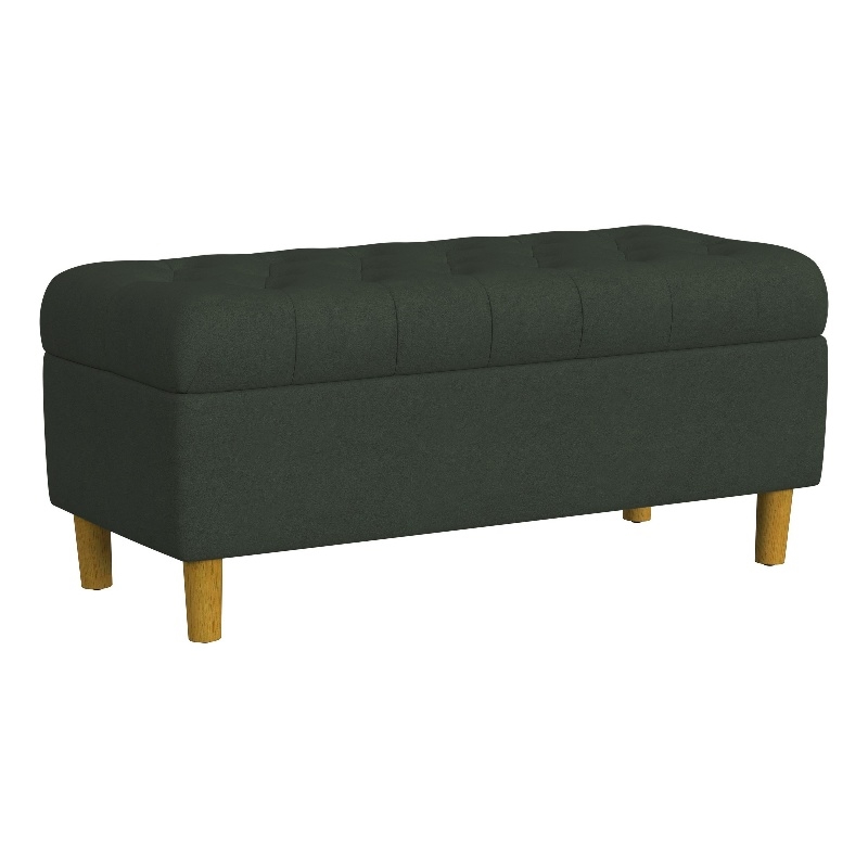 Benjara Sol Storage Bench Ottoman- Forest Green Soft Velvet- Brown- 40 Inch