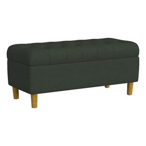 Benjara Sol Storage Bench Ottoman- Forest Green Soft Velvet- Brown- 40 Inch