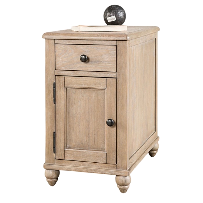 Benjara Cherie Side End Table- 1 Drawers 1 Door- Light White Wash- 24 Inch