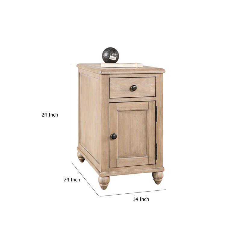 Benjara Cherie Side End Table- 1 Drawers 1 Door- Light White Wash- 24 Inch