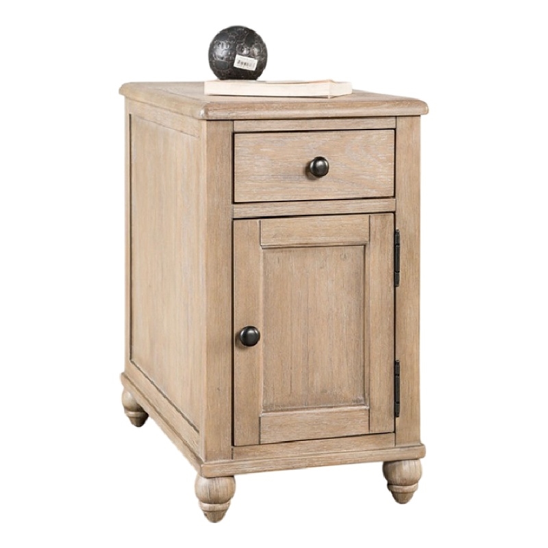 Benjara Cherie Side End Table- 1 Drawers 1 Door- Light White Wash- 24 Inch