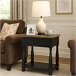Benjara Ginie Nightstand- USB Ports and Drawer- Shelf- Black Rustic Oak Wood