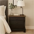 Benjara Ginie Nightstand with 2 USB Ports- 3 Drawers- Black Rustic Oak Brown