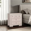 Benjara Kizie Nightstand- USB- 3 Drawers- Bronze- Beige Solid Wood- 28 Inch