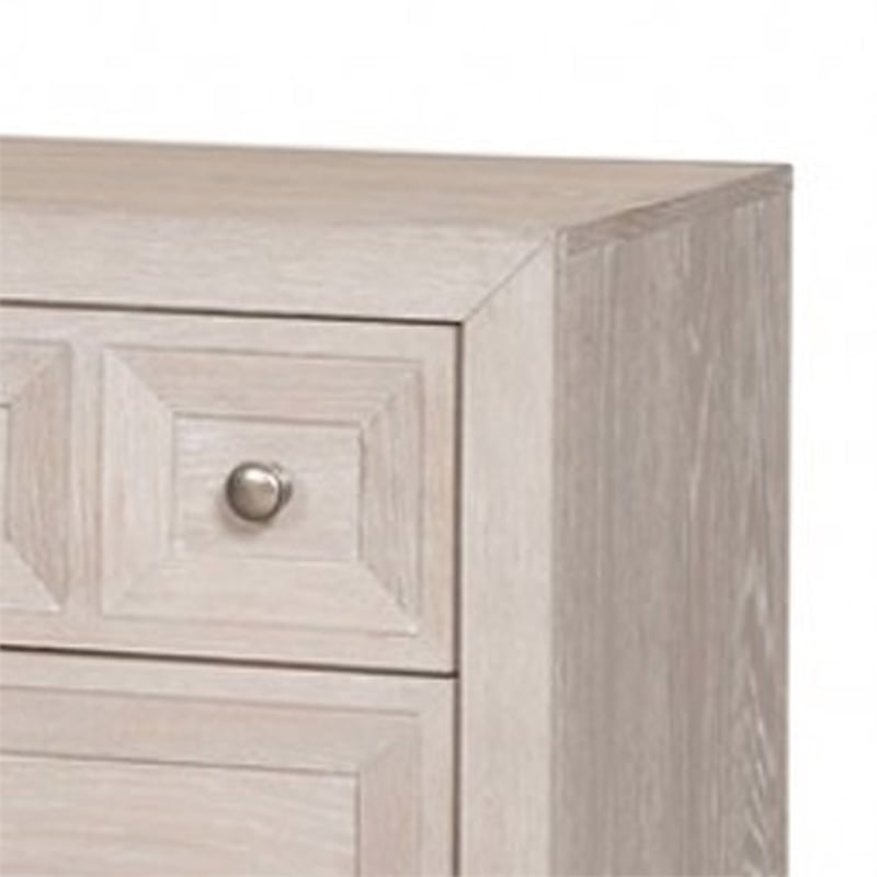 Benjara Kizie Nightstand- USB- 3 Drawers- Bronze- Beige Solid Wood- 28 Inch