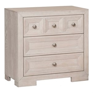 Benjara Kizie Nightstand- USB- 3 Drawers- Bronze- Beige Solid Wood- 28 Inch