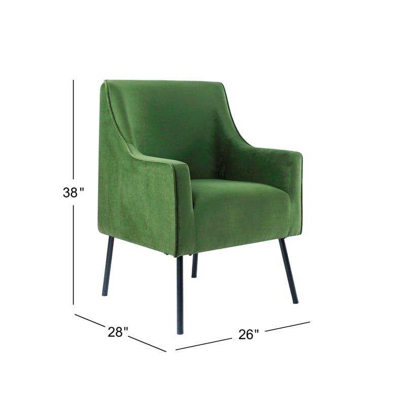 Benjara Sune Accent Chair- Soft Dark Green Velvet and Matte Black Metal Legs