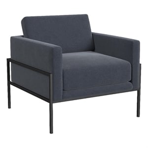 Benjara Fiam Accent Armchair- Steel Blue Velvet- Modern Black Metal Legs