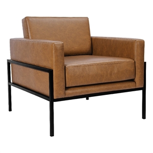 Benjara Fiam Accent Armchair- Caramel Brown Faux Leather- Modern Black Legs