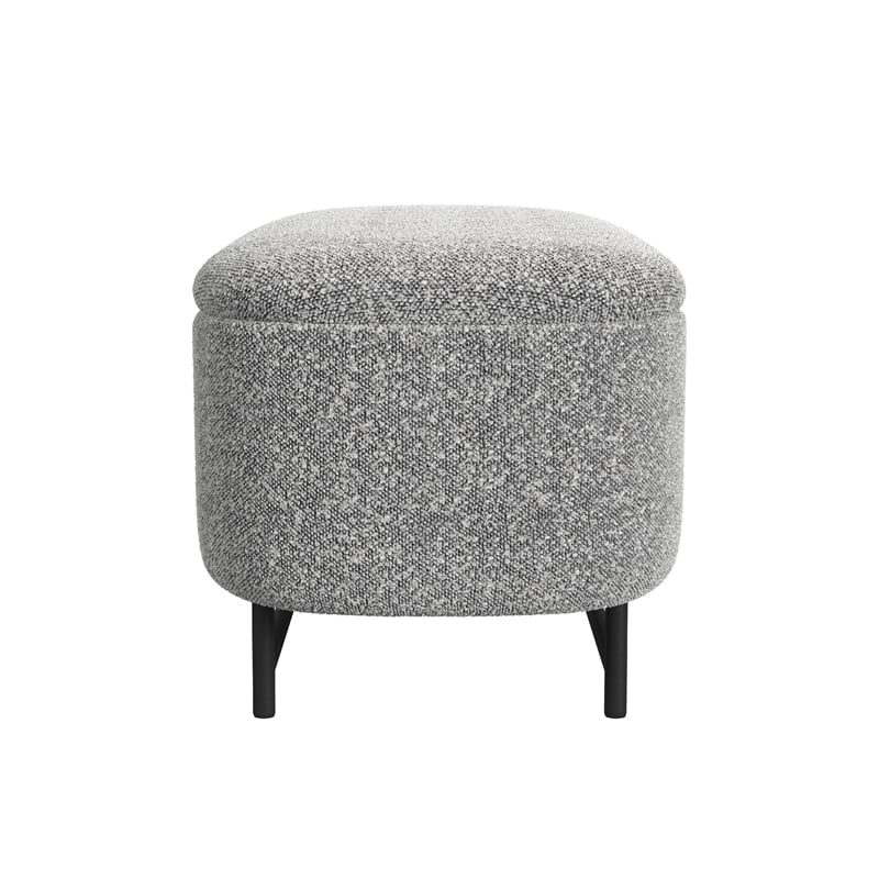 Benjara Pat Storage Bench Ottoman- Gray Yarn Cream Boucle- Black Metal 46 Inch