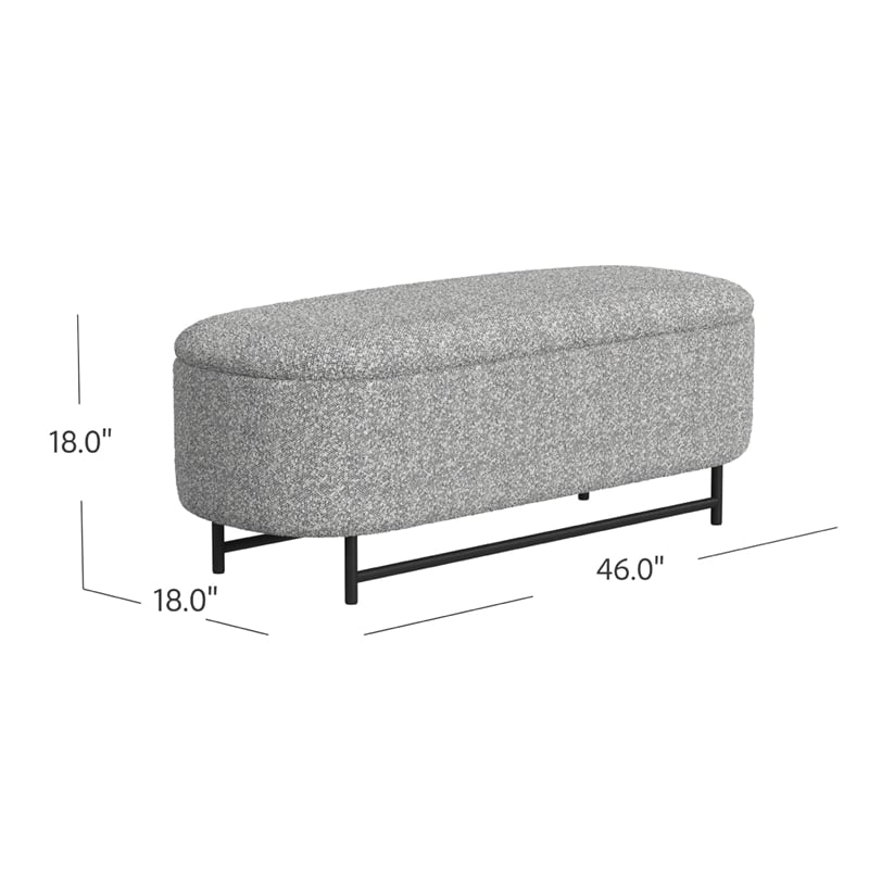 Benjara Pat Storage Bench Ottoman- Gray Yarn Cream Boucle- Black Metal 46 Inch