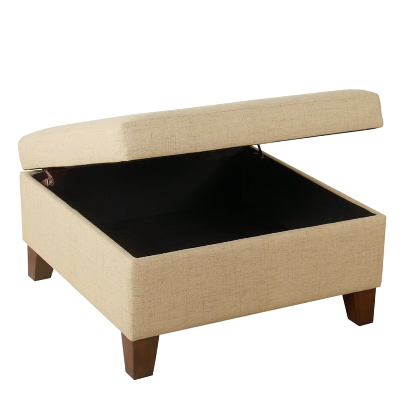 Benjara Leo Square Storage Ottoman with Plush Tan Brown Woven Fabric- 28 Inch
