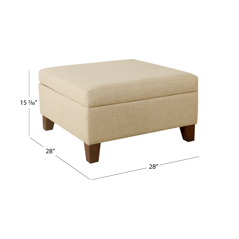 Benjara Leo Square Storage Ottoman with Plush Tan Brown Woven Fabric- 28 Inch