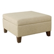 Benjara Leo Square Storage Ottoman with Plush Tan Brown Woven Fabric- 28 Inch