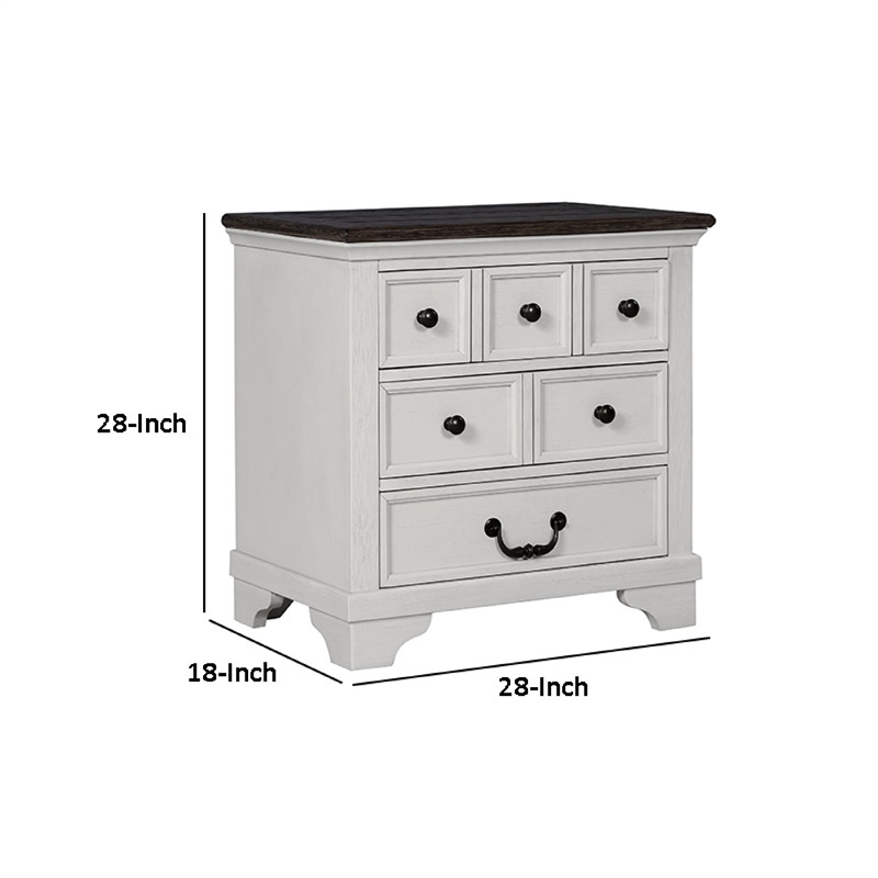 Benjara Hamps Nightstand- USB A-C- 3 Drawers- White and Dark Brown- 28 Inch