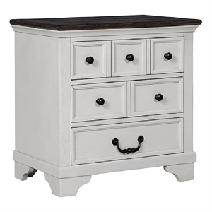 Benjara Hamps Nightstand- USB A-C- 3 Drawers- White and Dark Brown- 28 Inch