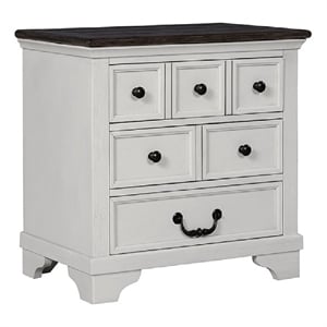 Benjara Hamps Nightstand- USB A-C- 3 Drawers- White and Dark Brown- 28 Inch