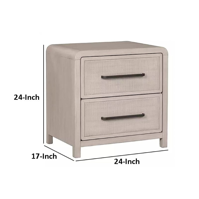 Benjara Giva Nightstand- 2 Drawers- USB A-C- Natural Oak Beige Finish- 24 Inch