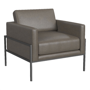 Benjara Fiam Accent Armchair- Dark Gray Faux Leather- Modern Black Legs