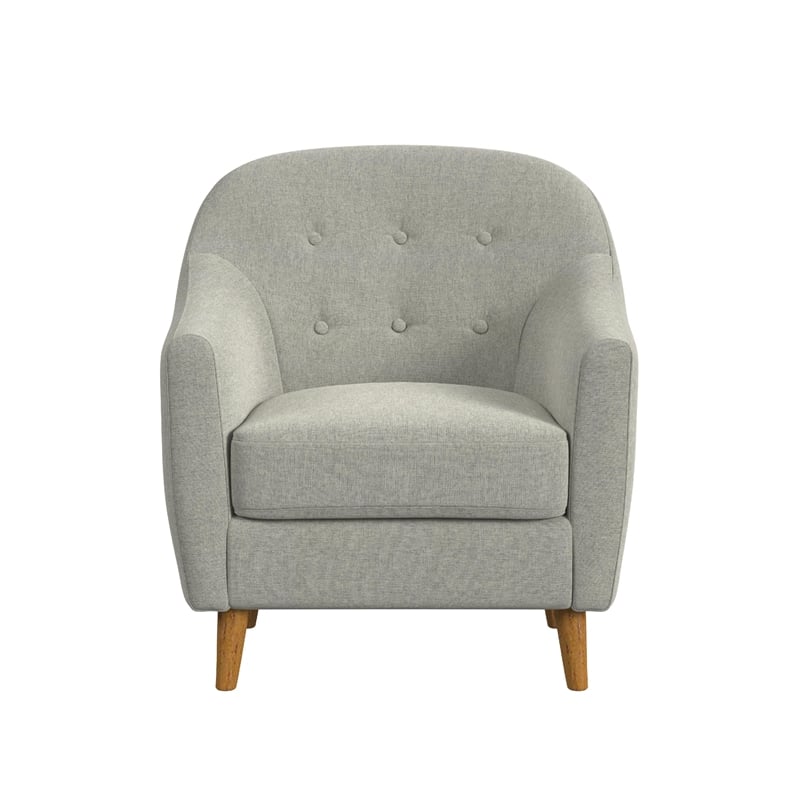 Benjara Accent Armchair- Button Tufted Backrest- Soft Gray Woven Fabric