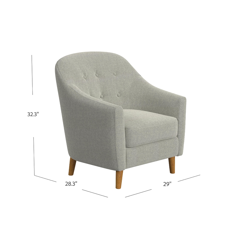 Benjara Accent Armchair- Button Tufted Backrest- Soft Gray Woven Fabric