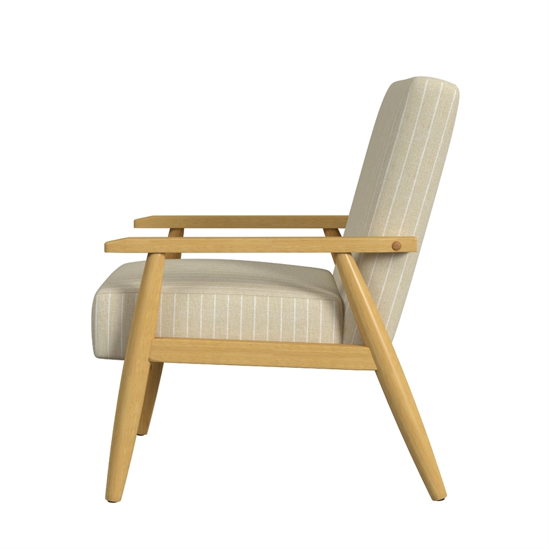 Benjara Accent Armchair- Beige and White Stripe Pattern Fabric- Solid Wood