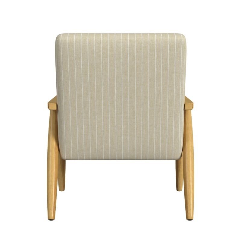 Benjara Accent Armchair- Beige and White Stripe Pattern Fabric- Solid Wood