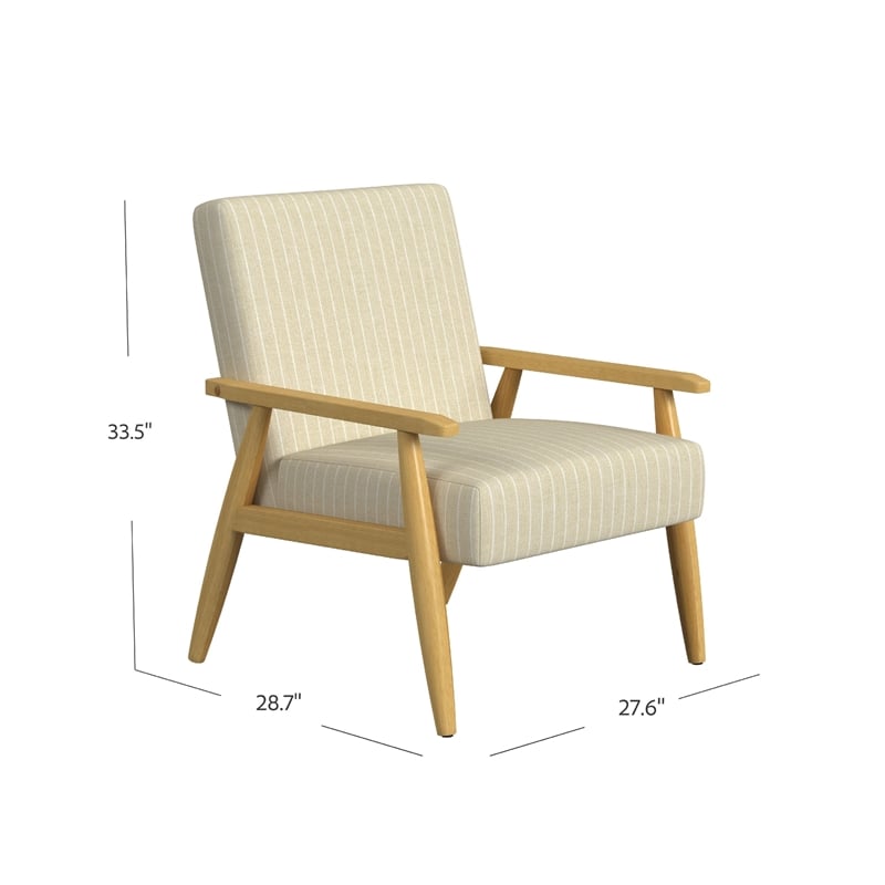 Benjara Accent Armchair- Beige and White Stripe Pattern Fabric- Solid Wood