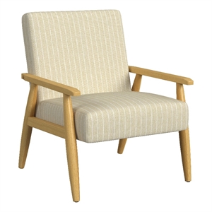 Benjara Accent Armchair- Beige and White Stripe Pattern Fabric- Solid Wood