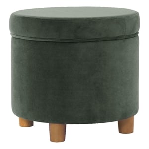Benjara Gio Storage Ottoman- 19&quot Round Lift Top- Forest Green Velvet