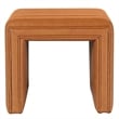 Benjara Ada Footstool Ottoman- Channel Tuft Caramel Brown Faux Leather 19 Inch