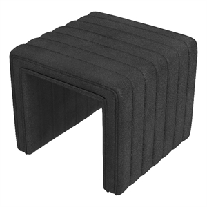 Benjara Ada Footstool Ottoman- Channel Tufted Black Faux Leather- 19 Inch