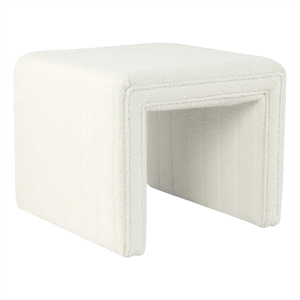 Benjara Ada Footstool Ottoman- Channel Tufted Cream White Boucle- 19 Inch