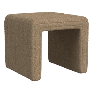 Benjara Ada Footstool Ottoman- Channel Tufted Taupe Brown Boucle- 19 Inch