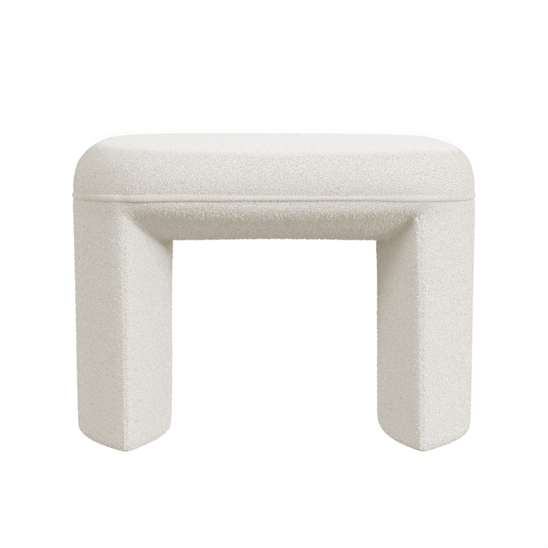 Benjara Max Ottoman Footstool with Saddle Seat- Cream White Boucle- 24 Inch
