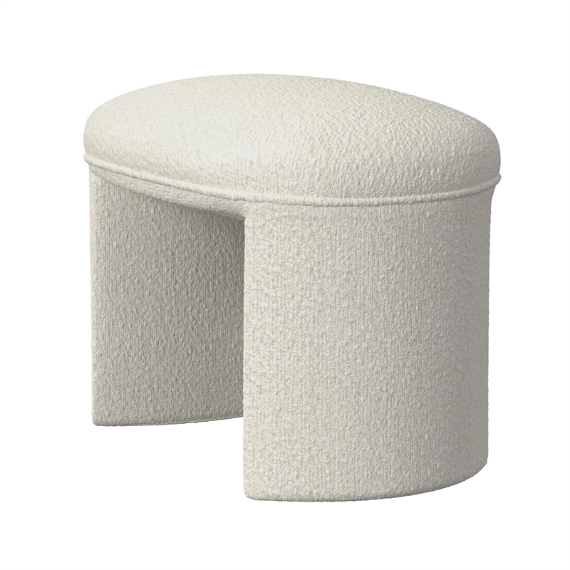 Benjara Max Ottoman Footstool with Saddle Seat- Cream White Boucle- 24 Inch