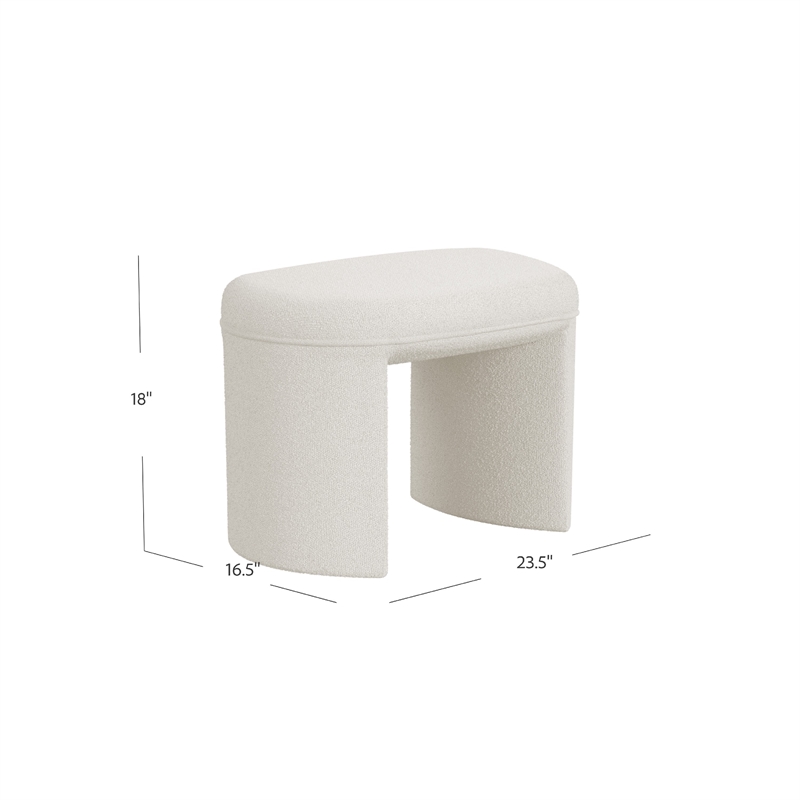 Benjara Max Ottoman Footstool with Saddle Seat- Cream White Boucle- 24 Inch