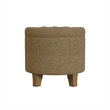 Benjara Wes Round Storage Ottoman- Mocha Brown Velvet- Hardwood- 19 Inch