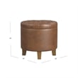 Benjara Wes Round Storage Ottoman- Brown Faux Leather- Hardwood- 19 Inch