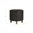 Benjara Wes Round Storage Ottoman- Black Faux Leather- Hardwood- 19 Inch