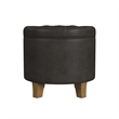 Benjara Wes Round Storage Ottoman- Black Faux Leather- Hardwood- 19 Inch
