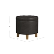 Benjara Wes Round Storage Ottoman- Black Faux Leather- Hardwood- 19 Inch