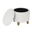 Benjara Wes Round Storage Ottoman- Cream Woven Fabric- Hardwood- 19 Inch