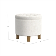 Benjara Wes Round Storage Ottoman- Cream Woven Fabric- Hardwood- 19 Inch