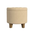 Benjara Wes Round Storage Ottoman- Tan Brown Woven Fabric- Hardwood- 19 Inch