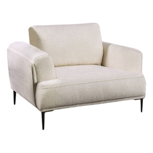 Benjara Batty Accent Chair- White Chenille- Adjustable Attached Pillow Back